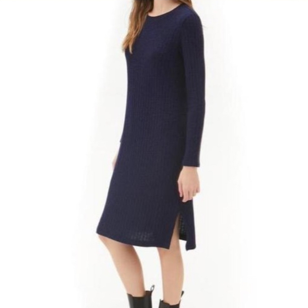 Michael Stars Dress Ivy Ribbed Crewneck Midi Dress Moziac Blue Medium - Picture 8 of 10